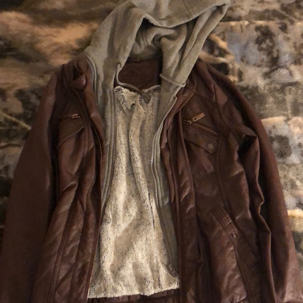Leather jacket with fur lining inside
